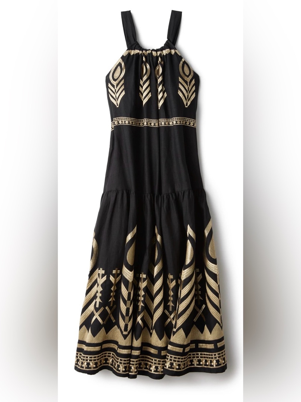 Greek Archaic Kori Black Dress with Gold Embroidery - Elegant Party Dress
